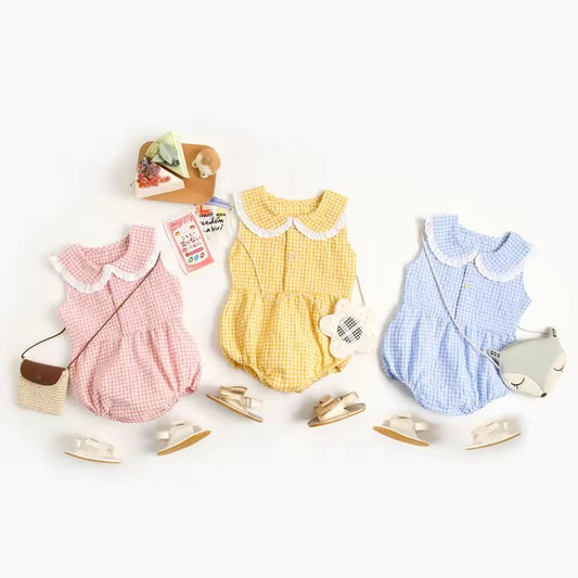 Sanlutoz Summer Cotton Baby Bodysuit Newborn Cute Plaid Clothing for Baby Girls Sleeveless Princess Toddler Infant Bodysuits